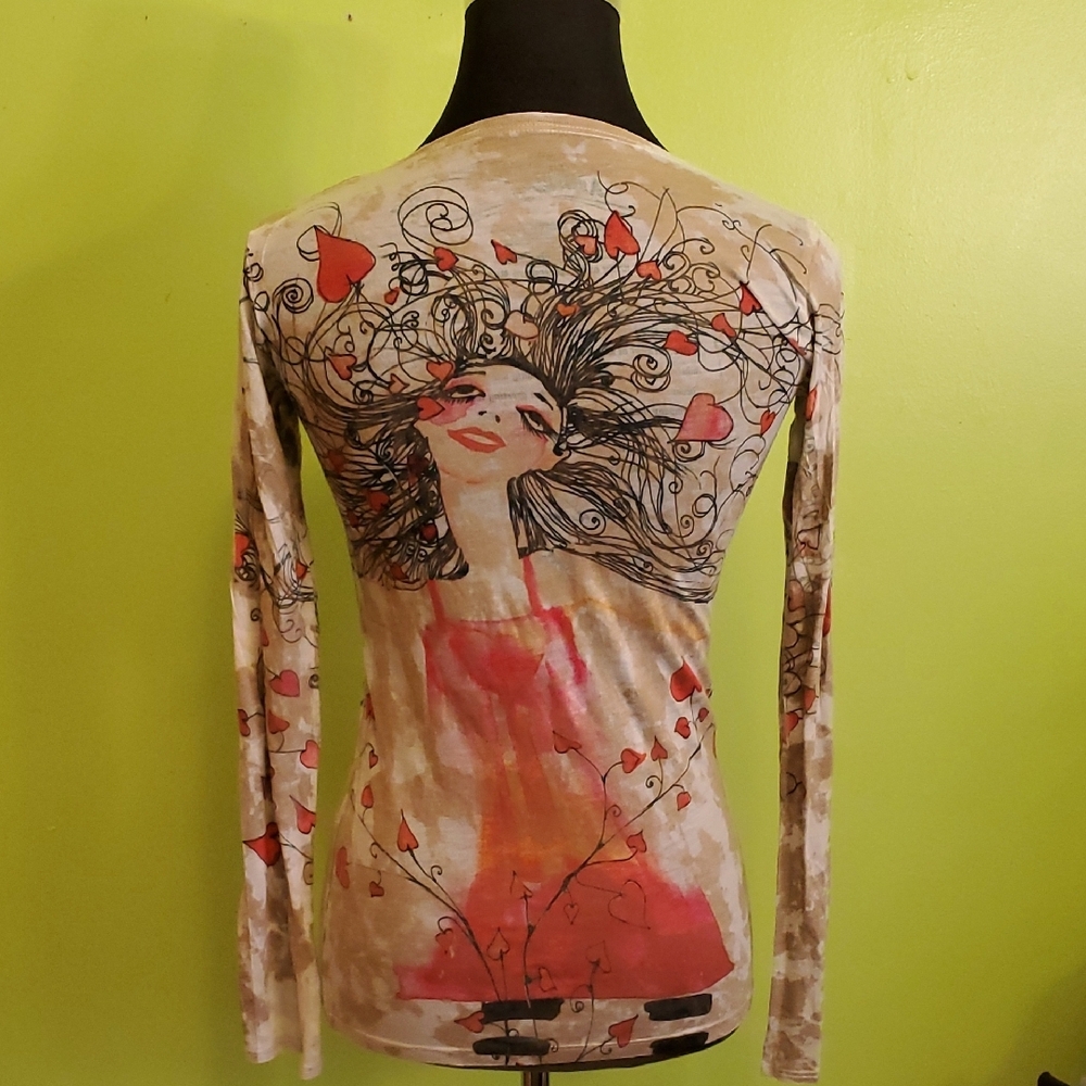 Vibrant Pink and Orange Fitted Graphic Long Sleeve Tee - Picture 3 of 3